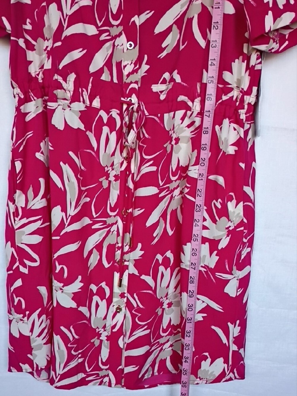 Halston  Women's  Floral Fuschia Shirt Dress  With Pockets Size L - Picture 9 of 10